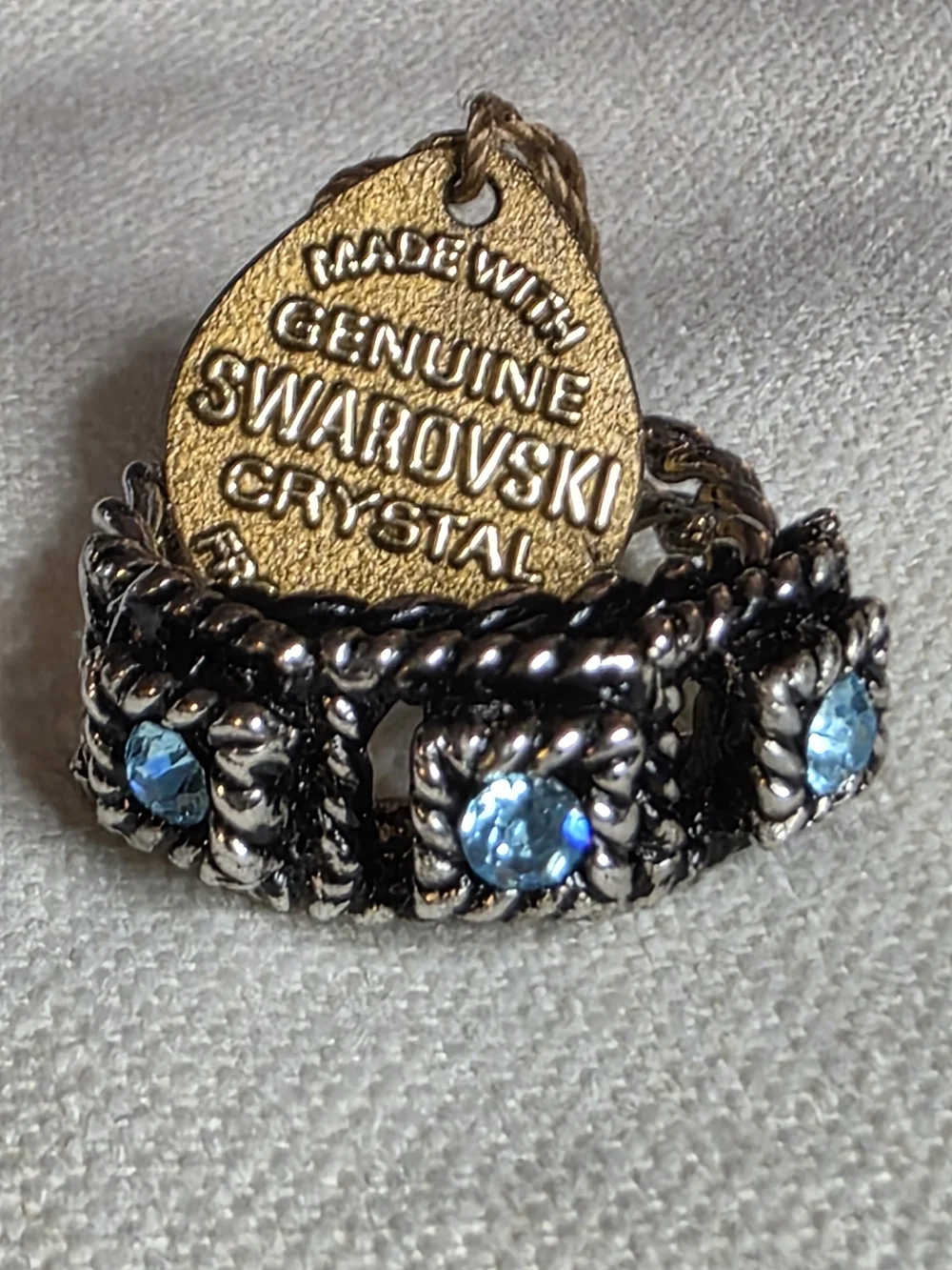 Vintage Swarovski Crystal Rope Band Blue Rhinestone Ring Size 7